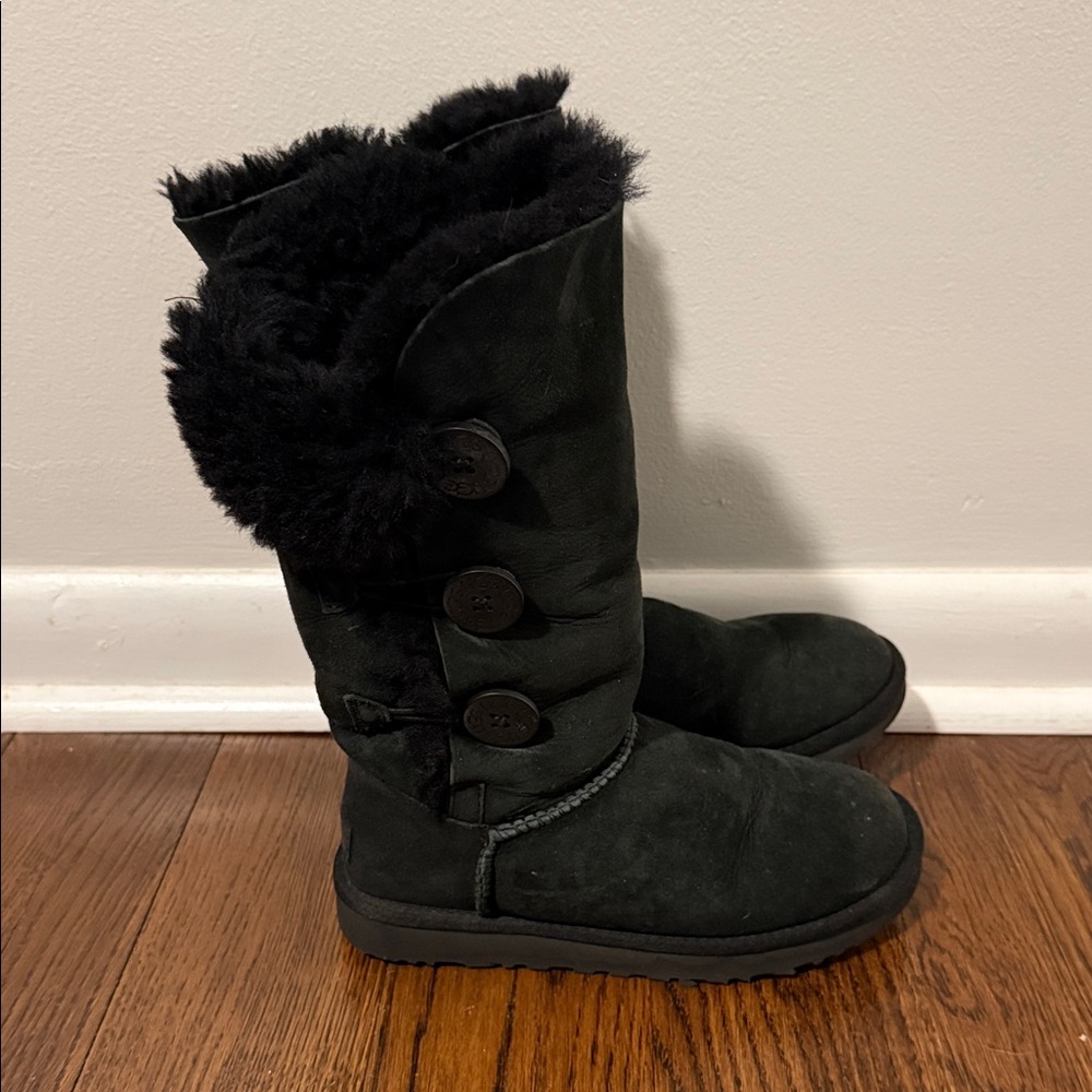Ugg Bailey Button Black Suede Boots - Picture 2 of 10